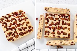 Weißer Schokoladen-Fudge mit Cranberries und Pekannüssen