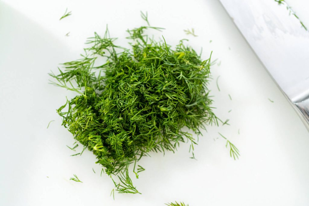 Frischer Gurkensalat mit Dill und roten Zwiebeln