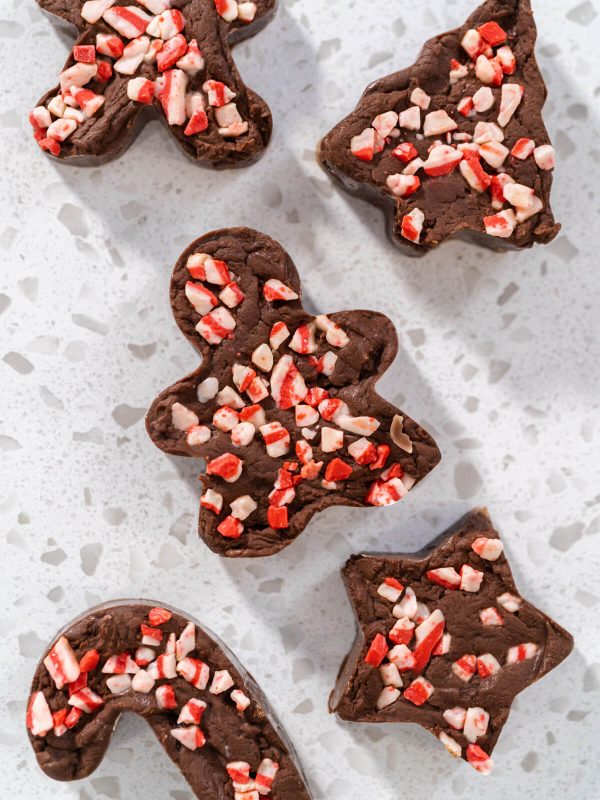 Pfefferminz-Fudge in hübschen Weihnachtsformen