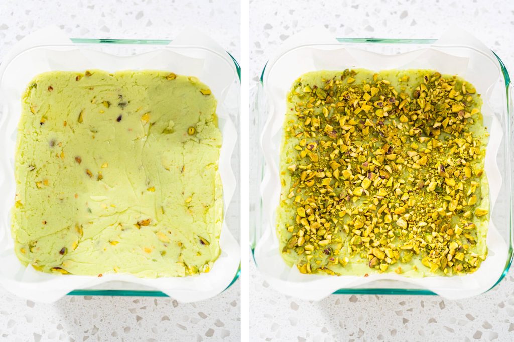 Pistazien-Fudge mit weißer Schokolade (ohne Backen)