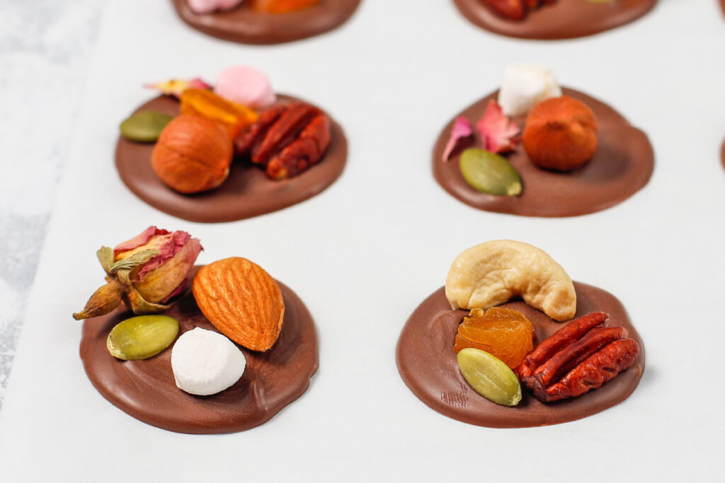 Schokoladen-Mendiants – Französische Schokoladentaler mit Nüssen und Trockenfrüchten