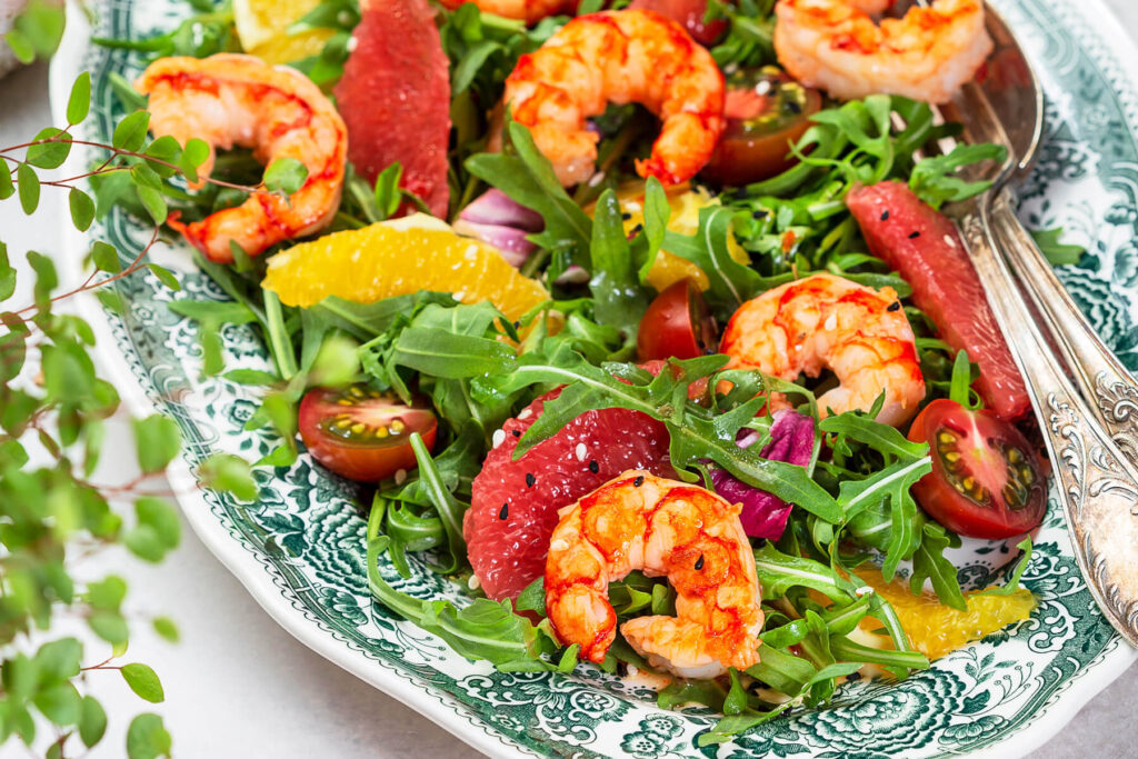Garnelensalat mit Grapefruit und Rucola