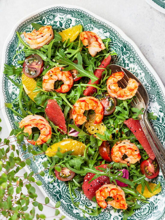 Garnelensalat mit Grapefruit und Rucola