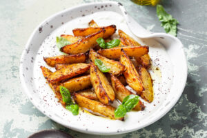 Knusprige Kartoffelspalten mit Feta-Creme: Rezept mit Za'atar & Sumach