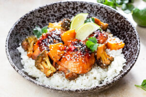 Teriyaki-Hähnchen mit Brokkoli und Limetten-Reis