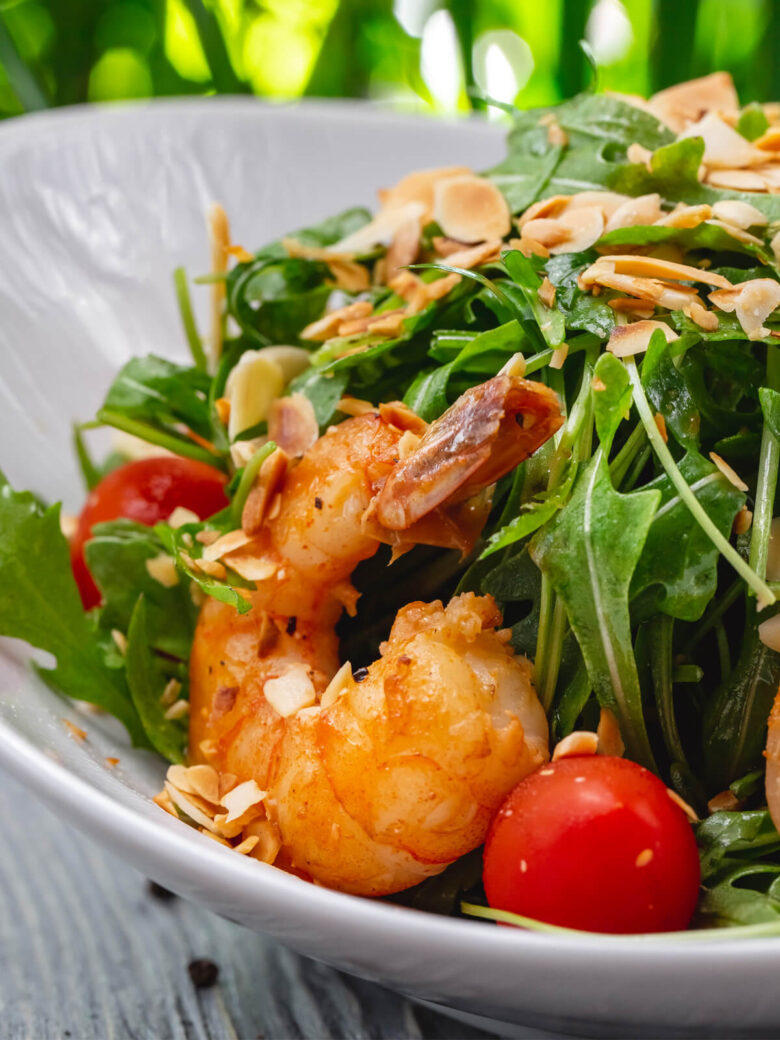 Garnelen-Rucola-Salat Komponenten