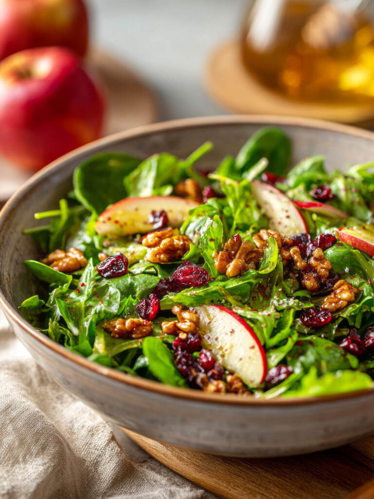 Grünkohl-Apfel-Salat mit Walnüssen und Cranberries