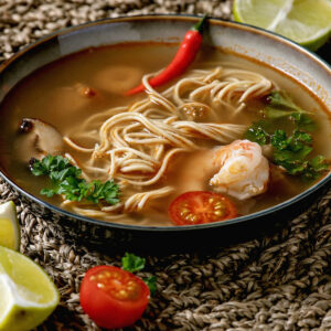 Asia-Nudelsuppe mit Garnelen und Shiitake