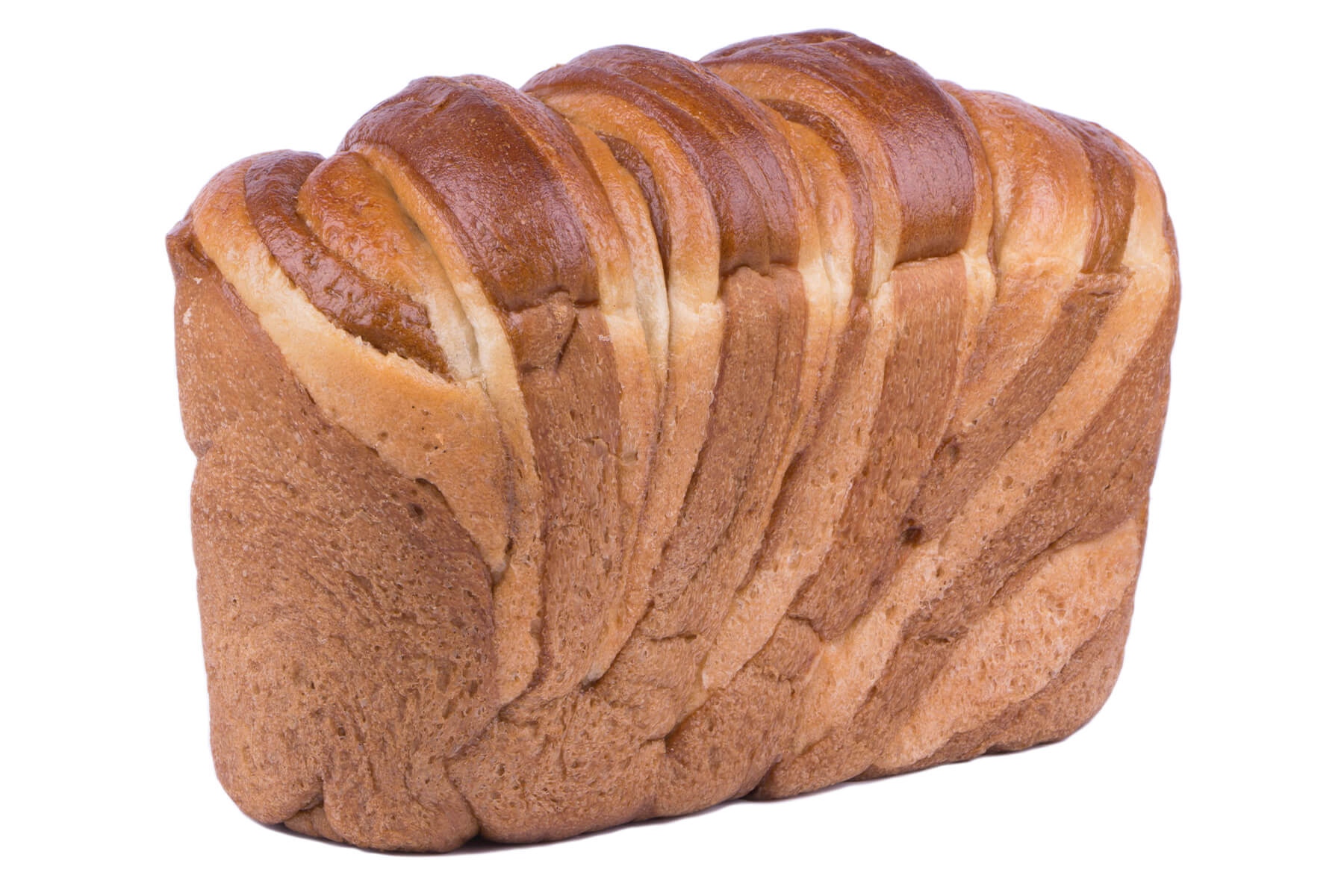 Japanisches Milchbrot mit Kakao-Marmorierung von der Seite mit gedrehten Bändern in der Kruste